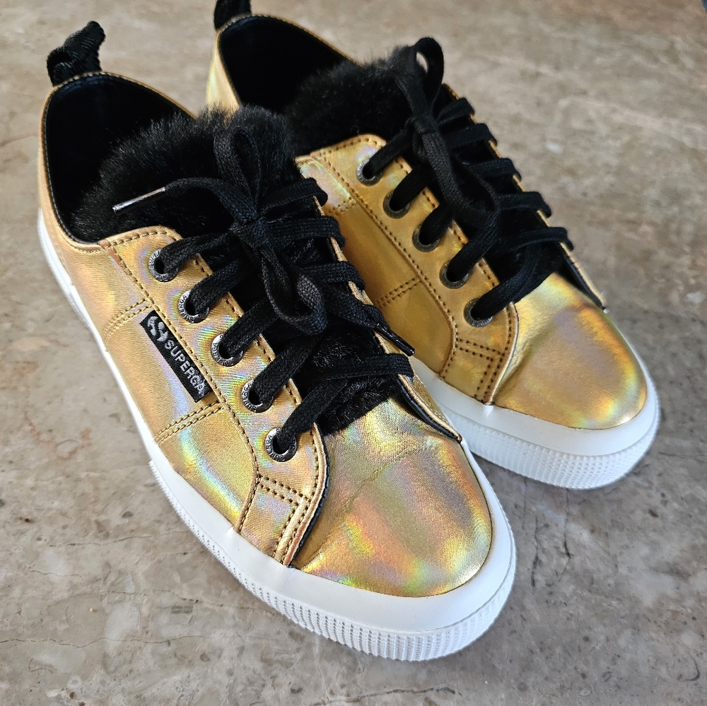 Superga Gold and Black Women's Sneakers